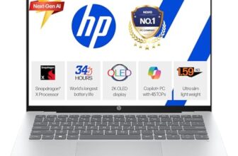 HP Smartchoice Omnibook 5 OLED (Previously Pavilion), Snapdragon X Processor (16GB LPDDR5x,1TB SSD) 2K OLED,16”/40.6cm, Win11, M365(1yr)*Office24, Glacier Silver, 1.59kg, fb0001QU,Next-Gen AI Laptop