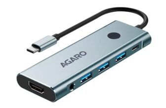 AGARO 9-in-1 Type-C Multiport Hub, 4K60Hz HDMI, 100W PD Fast Charging, USB 3.0, SD & TF Card Reader, 3.5mm AUX, HDMI On/Off Button, Aluminium Type-C Dock for Laptop, MacBook, Tablet, Smartphone (Grey)