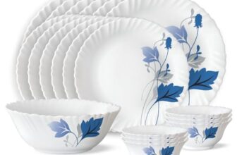 Larah by BOROSIL Fluted Series Ageria Opalware Dinner Set | 19 Piece for Family of 6 | Microwave & Dishwasher Safe | Bone-Ash Free | Crockery Set for Dining & Gifting | Plates & Bowls | White