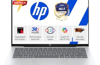 HP Smartchoice OmniBook 5 OLED (Previously Pavilion), Snapdragon X Processor (16GB LPDDR5x, 1TB SSD) 2K, 14”/35.6cm, Win11, M365(1yr)*Office24, Silver,1.35kg, he0015QU,Light-Weight,Next-Gen AI Laptop