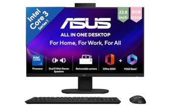 ASUS V400 (2026),Intel Core 3 100U (14th Gen),Intel iGPU,8GB/512GB,FHD,23.8″(60.45 cm),Windows 11,M365 Basic(1Y),Office 24,Black,5.46 kg,V440VAB-KBC3002WS,with Wireless Keyboard & Mouse,All in One PC