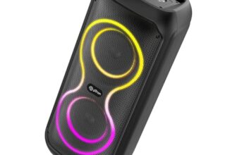 pTron Fusion ONE 48W Bluetooth Party Speaker w/Pristine Stereo Sound, Dual 4 inch Neo Drivers, Rhythmic RGB Lights, 6Hrs Playtime, BT5.3/Aux/TF Card/USB Playback Modes, Type-C Charging (Jet Black)