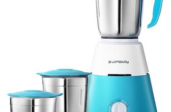 Longway Super Dlx Mixer Grinder | 500 Watt Powerful Motor | 3 Jars for Grinding, Mixing, Juicing | 2 Year Warranty (Blue & White, 3 Jars)