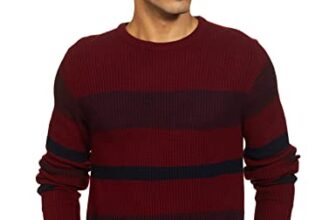Amazon Brand – Symbol Men’s Acrylic LS Striper Sweater Pullover (SY-A22-MNA-SW-02_Maroon,Stripe_L)