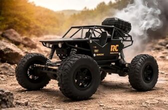 JOYMAX 4WD Remote Control Off-Road Rock Crawler Car with Realistic Smoke Effect, 2.4GHz Long Range Control, Rechargeable Battery Powered RC Truck, Durable All-Terrain Climbing Toy for Kids