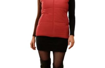 KOTTY Women’s Solid Sleeveless Stone Red Zipper Puffer Jacket (Red,L)-KTTFKPUFFERJACKET180L