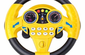 Kids Steering Wheel Toy with Dashboard Design, Rotating Steering Wheel with Light Indicators and Sound Buttons, Plastic Driving Simulation Toy for Car Seat and Indoor Play