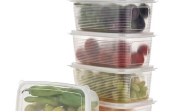 OLMARTT KITCHENWARE Fridge Storage Containers with Secure-Sealing Lids, Freshness-Boosting Organizer for Fruits, Vegetables, Meat, and Fish – Keeps Food Fresh Longer (Set of 4)