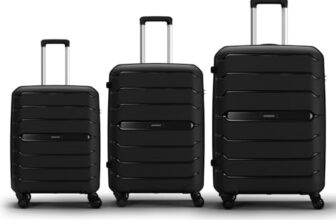 Aristocrat Liberty Set of 3 (Cabin+Medium+Large) Polypropylene Hard Spinner Trolley Bag, 58+68+78Cm|Combination Lock|8 Wheels|3 Years International Warranty|Jet Black