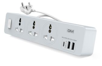 GM Cuba 3341 Extension Board with USB Port Type A & C | 2500 Watt Switch Board Surge Protector | Spike Guard with 1.8 Mtr Cord, 3 International Sockets | Fireproof Upto 750 Degree | 1 Year Warranty