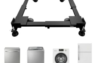 Lifelong Universal & Adjustable Metal Washing Machine Stand (5 KG to 12 KG) | Trolley with Wheels | Single/Double Door Fridge Stand, Air Cooler Stand | 180 KG Capacity, 4 Anti Vibration Pads | Black