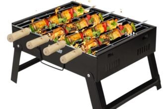 Chefman Mini Portable Table Top Charcoal Barbeque Grill for Outdoor Cooking, Featuring Foldable Legs, Removable Grill, and 4 Skewers, Perfect for Camping, Tailgating, Picnics, and Backyard Barbecues