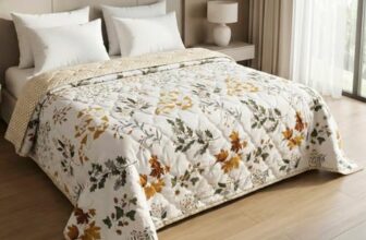 HOMEKART Ultrasonic Quilted AC Comforter 220 GSM (1500g) Premium Microfiber Reversible All-Season Blanket for Double Bed|Ultra Soft, & Lightweight, Quilt/Duvet | Comforter (Beige & White 225CMx220CM)