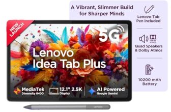 Lenovo Idea Tab Plus with Pen |Wifi + 5G|12.1″ 2.5K Display, 800nits Peak Brightness|12GB RAM + 256GB ROM (Expandable upto 2TB)|MediaTek Dimensity 6400| 10200mAh|4 Speakers with Dolby Atmos| Luna Grey