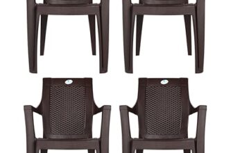 Homiboss (ROSA 4 Plastic Chairs | Plastic Chair for Home, Living Room | Living Room | Office, Outdoor-Garden | Dust Free | Color- Brown | Set of 4 Pieces
