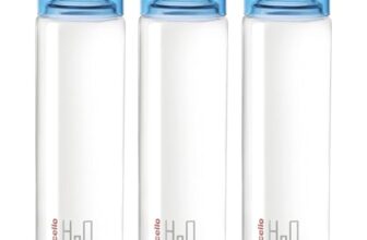 CELLO H2O Glass Water Bottle Set of 3 Pcs for Office & Daily Use 920 ml, Blue | Durable Freezable & Fridge Safe, Leakproof Wide Mouth Leadfree Toughened Glass Water Bottle For Kitchen & Travel