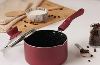 Cello Crown Induction Base Non Stick Saucepan with Glass Lid 1.5 Liter, Maroon