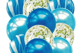 Crackles Blue Marble Balloons Set with Confetti Balloons for Birthday, Anniversary, Weddings, Engagement, House Warming Decoration | Party Balloons (Marble Balloons-Blue Pack of 12)
