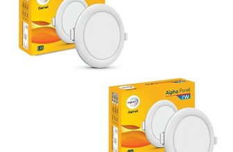 wipro Garnet 7W Round LED Alpha Panel | Warm White Light (2700K) | Recessed Down Light for False Ceiling | Cutout – 82mm | Pack of 2