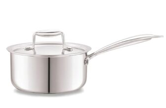 Cello Tri-Ply 14 cm Stainless Steel Cookware Sauce Pan with Lid 1 LTR | Tri-Ply Bottom Sauce Pan with SS Lid | Induction and Gas Stove Friendly | Dishwasher Safe | Silver