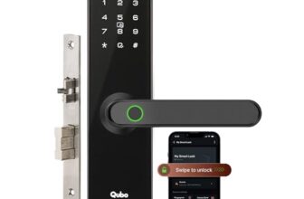 QUBO Smart Door Lock Essential from Hero Group | 7-Way Unlocking | Mobile App | Fingerprint | OTP Remote Unlocking | PIN | RFID Card | Mechanical Key | 2 Year Brand Warranty | (Black)