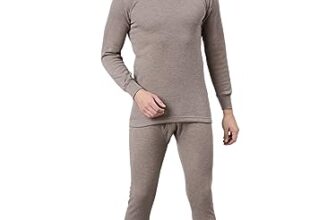 Thermocot Thermal Top and Bottom Set for Men in Cotton Blend | Round Neck Winter Wear Warms Upper and Lower Set | Full Sleeves and Snug Fit | Top and Bottom Set Brown