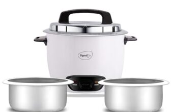 Pigeon by Stovekraft Joy Rice Cooker with Double pot, 1 litres. (White) | Toughened Glass Lid | 400 Watts | 2 Aluminium Cooking Pots | Measuring Cup| Spatula | Energy Efficient Cooking