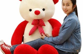 JAI SHREE Red White 5 Feet Soft Plush Teddy Bear for Kids & Girls | Cute Hugable Stuffed Toy with Bow for Birthday, Anniversary & Valentine’s Day (Red White/60 inch)