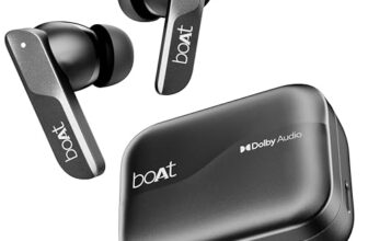 Boat Airdopes 800, Dolby Audio, Adaptive EQ by Mimi, 4Mics AI ENx, App Support, Fast Charge, Low Latency, IPX5, v5.3 Bluetooth TWS in Ear Earbuds Wireless Earphones with mic (Interstellar Black)
