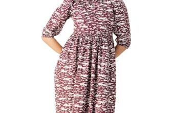 Amazon Brand – Symbol Women’s Rayon Fit and Flare One Piece Midi Length Dress (DR-02 Cont_Plum_L)