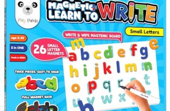 PLAY PANDA Write and Wipe Magnetic Board with Small Letter Magnets, Educational Magnetic Game for Kids Learning Alphabet Writing