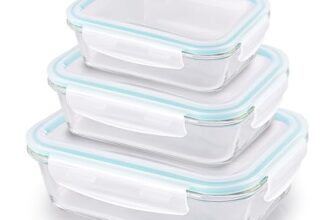 ATTRO Glassox Classic Rectangle Lunch Box with Locking Lid Borosilicate Glass Lunch Box Fridge Organizer Microwave & Freezer Safe Set of 3 370 ML, 630 ML, 1040 ML,Transparent
