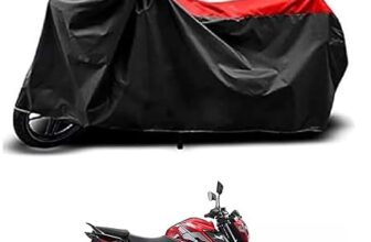 Vstargallery TVS Raider 125 New BS6 Bike Cover with Water-Resistant and Dust-Proof Premium Polyester Fabric (RED Stripe)