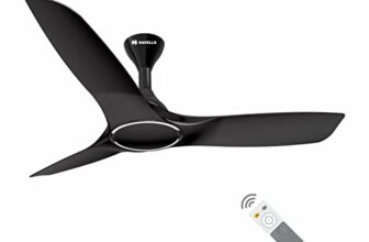 Havells Stealth Air BLDC 1200mm Ceiling Fan| Upto 55% Energy Saving| Silent & Premium| 5 stars Rating| 100% Copper Motor| RF Remote, Memory Backup, Timer| (Metallic Black, Pack Of 1)