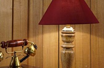 tu casa Bedside Table Lamp Wooden Base Red Color Shade Dining Area Hall Corner Lamp Home Decor Items for Living Room for Home Decoration Bedroom Study Desk Night Light Mushroom Style H-19