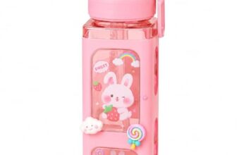 Aider Water Bottle With Straw & Sticker,Kawaii Bear Water Bottle,Large Sport Plastic Portable Square Drinking Bottle For Girl,Cute Juice Tea Water Cups 700ml (pack of-1)