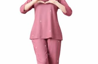 Ichaa Women’s Rayon Purple Summer Printed Top and Pyjama Night Suit or Lounge Wear Set