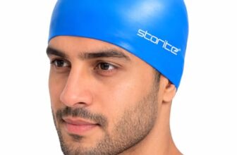 Storite Swimming Cap for Men & Women, Waterproof Stretchable Silicon Swim Cap for Adults Unisex Pool Cap for Long Hair Professional Lightweight Swimming Hat – Blue