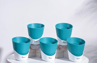 UGAOO 4 Inch Atlantis Self Watering Planter – Set of 5 (Teal) | Flower Pots for Indoor Plants | Plastic Planter Pots | Decorative Pots for Living Room, Kitchen, Office | Planters for Home Decor