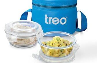 Treo by Milton Sky Lite Tiffin Horizontal | 2 Round Containers (400 ml Each) with Jacket | Borosilicate Glass | Airtight Leak-Proof Lids | Microwave & Oven Safe | Ideal for Office & Travel, Blue