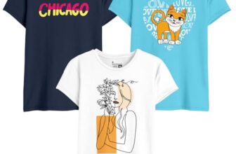 Bon Organik Women Pack of 3 Graphic Printed Round Neck Cotton T-Shirts(BONK11519_Multi-XL)