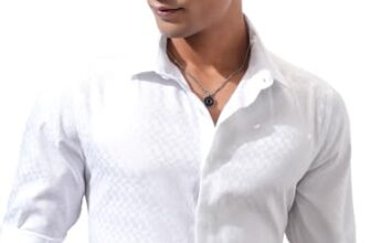 Locomotive Men’s Slim Fit Shirts | Self Design | Long Sleeves | Cutaway Collar | Casual Shirts | Men Shirts White