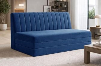Deco Studio 3-Seater Foldable Floor Sofa Bed with Adjustable Backrest, Modern Velvet Fabric Folding Couch for Living Room, Guest Room & Small Spaces-Blue