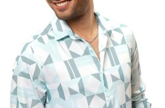 Locomotive Men’s Slim Fit Shirts | Printed | Long Sleeves | Spread Collar | Casual Shirts | Men Shirts Light Blue