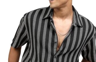 Locomotive Men’s Oversized Shirts | Striped | Half Sleeves | Cutaway Collar | Casual Shirts | Men Shirts Black