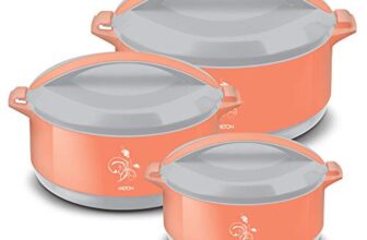 MILTON Divine Jr. Inner Stainless Steel Serving Casserole Gift Set of 3 (430 ml, 830 ml, 1400 ml), PU Insulated Kitchen Hot Pot, Keeps Food hot & Fresh for Roti, Biryani, Orange