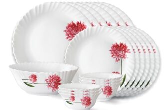 Larah by Borosil Belle Fluted Series Opalware Dinner Set | 19 Pieces for Family of 6 | Microwave & Dishwasher Safe | Bone-Ash Free | Crockery Set for Dining & Gifting | Plates & Bowls | White
