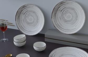 The Earth Store Brown Spiral Ceramic Dinner Set 8 Pieces Serving for 4 Microwave & Dishwasher Safe, Bone-Ash Free, Crockery Set for Dining and Gifting