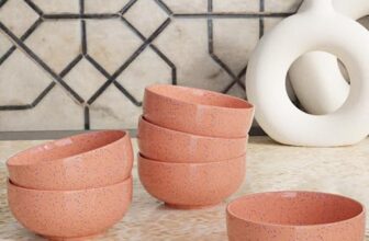 The Earth Store Spiral Pink Ceramic Bowl Set of 6, 150ml Each | Dishwasher & Microwave Safe Bowl for Snack, Vegetable Dal, Curry, Salad, Perfect for Gifting & Daily Use