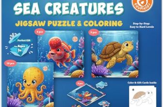Butterfly EduFields 4-in-1 Sea Creatures Jigsaw Puzzle Set for Kids Age 3-7 | 38 Pcs Brain-Boosting Puzzle Toy with Coloring Worksheets for Boys & Girls | Preschool Learning